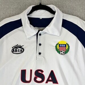 ARZA USA Soccer Polo Shirt Men's XL White Navy Short Sleeve Performance sports